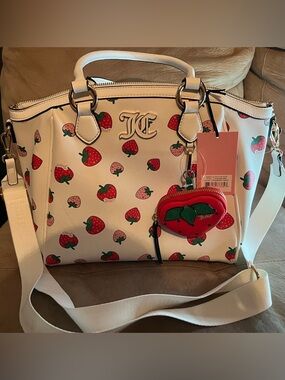 Juicy Couture White Strawberry Print Satchel with Red Accents